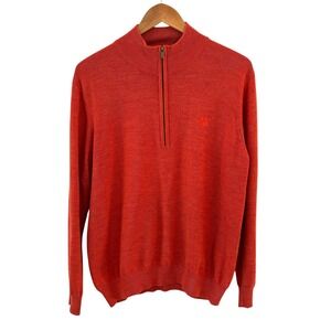 FootJoy Wool 1/4 Zip Sweater Mens Size M Orange Mock Neck Golf Pullover Knit
